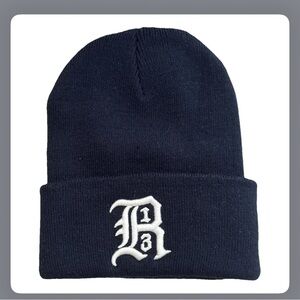 R13 Navy Blue embroidered Knit Beanie